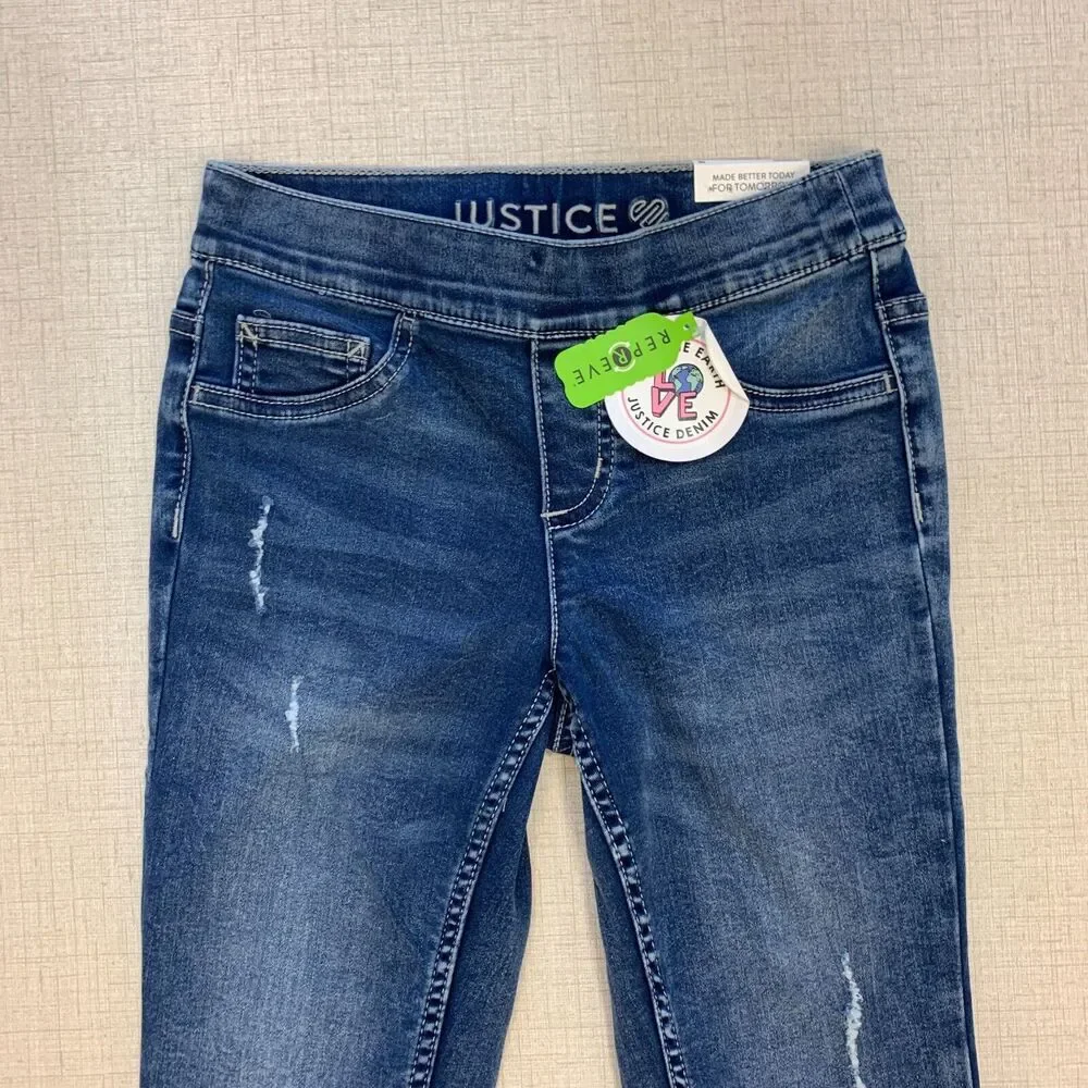 Justice Jeans Girls Youth 10 Blue Repreve Leggings Distressed Stretch Cotton New